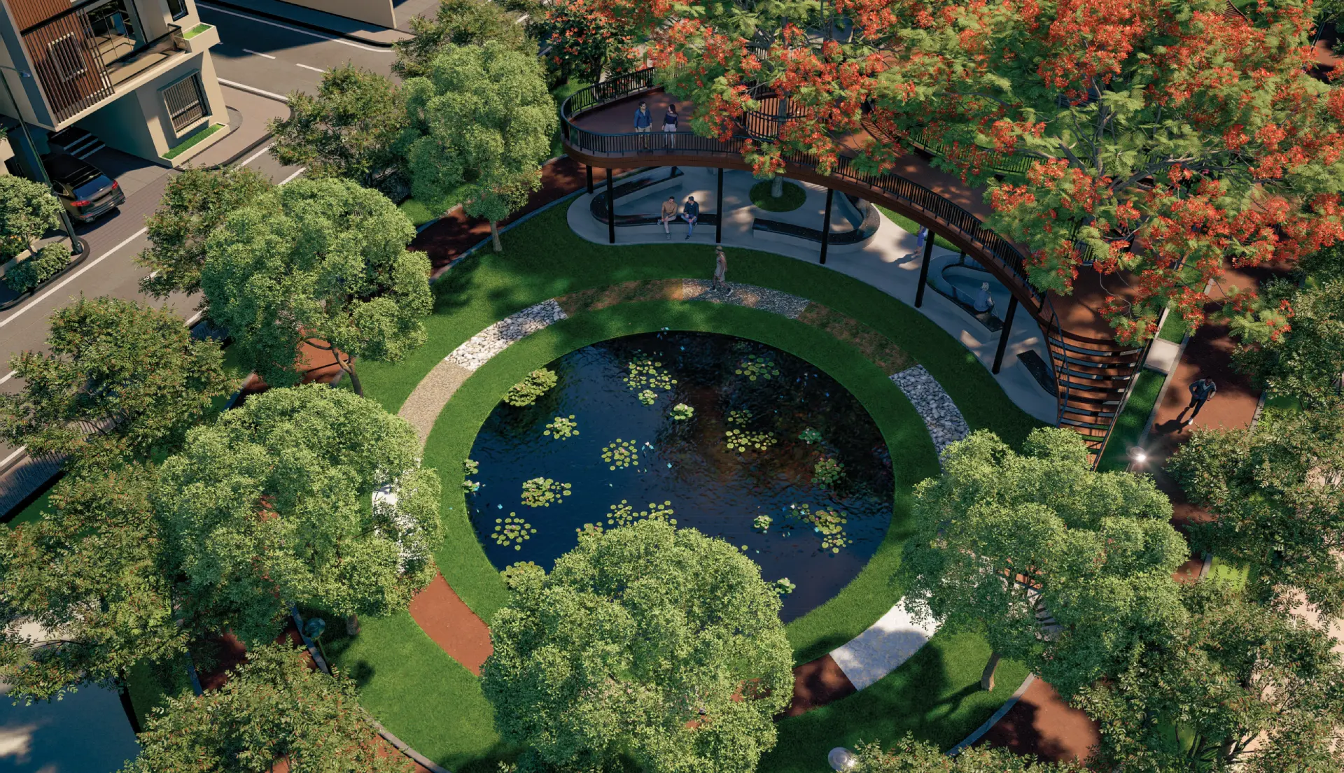 Eco-City landscaped garden aerial view