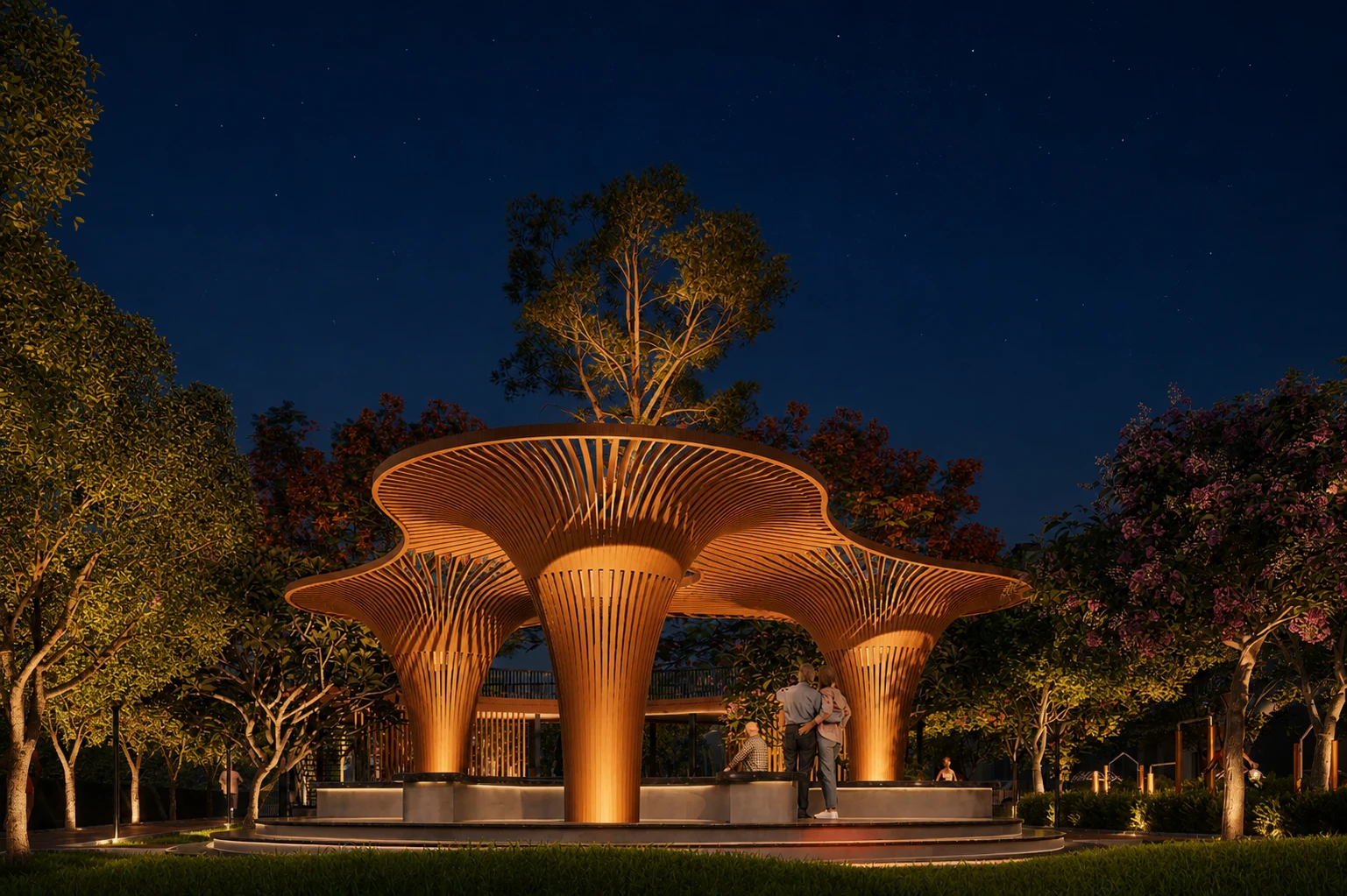 Eco-City pavilion at night
